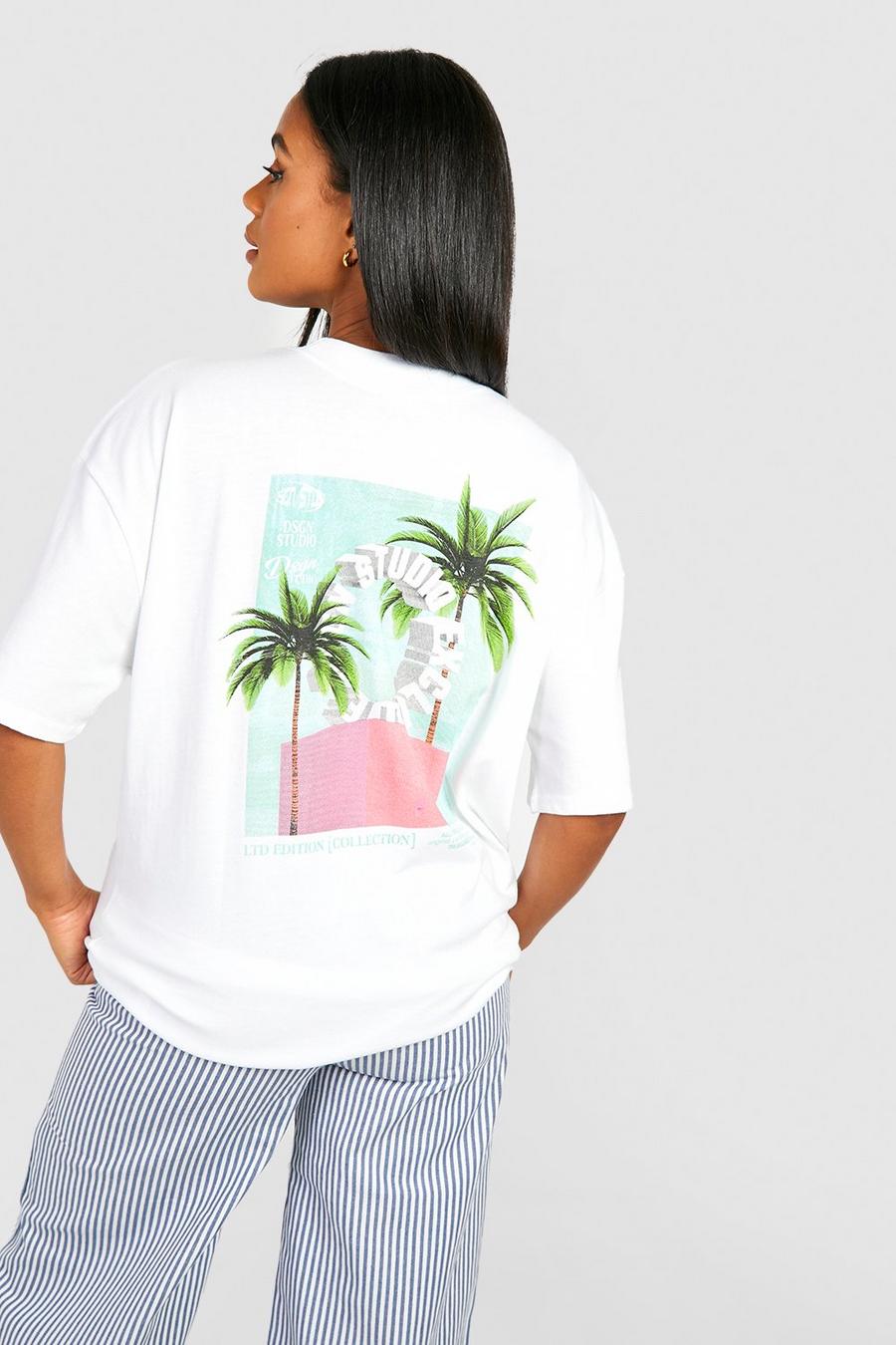 White Palm Tree Dsgn Studio Back Printed Oversized T-shirt 