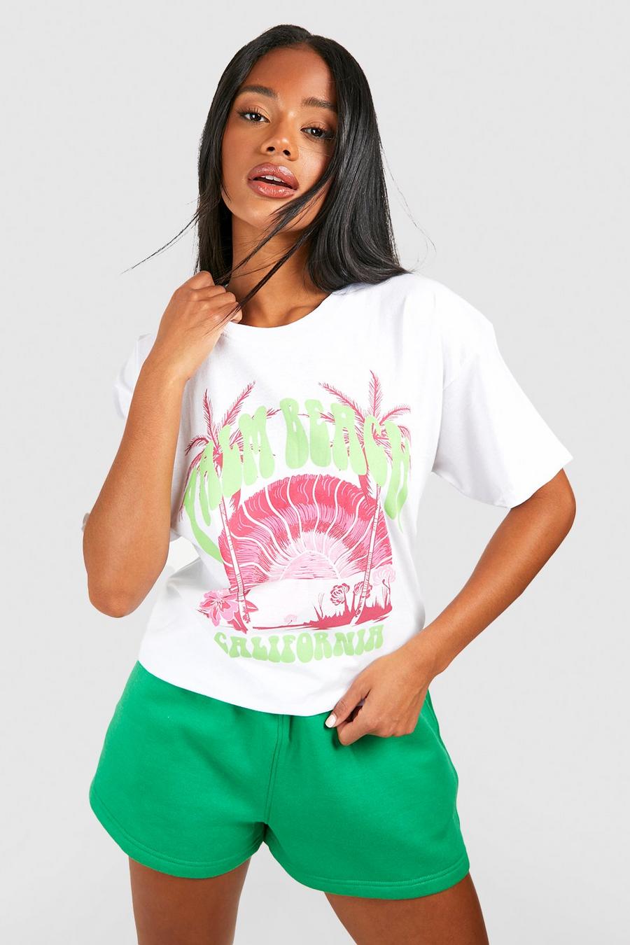 White Palm Beach California Printed  Oversized T-shirt 