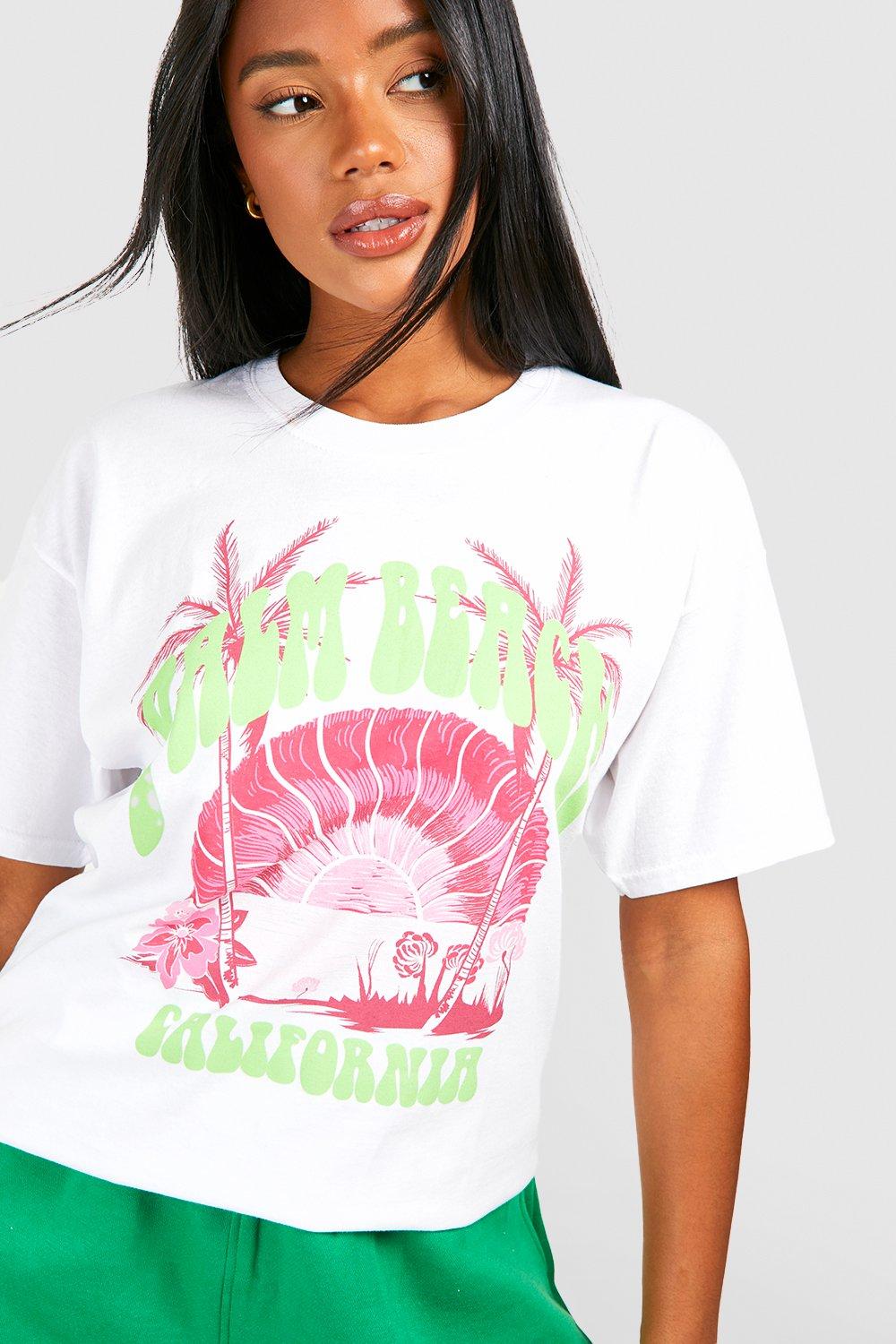 Women s Palm Beach California Printed Oversized T shirt Boohoo UK