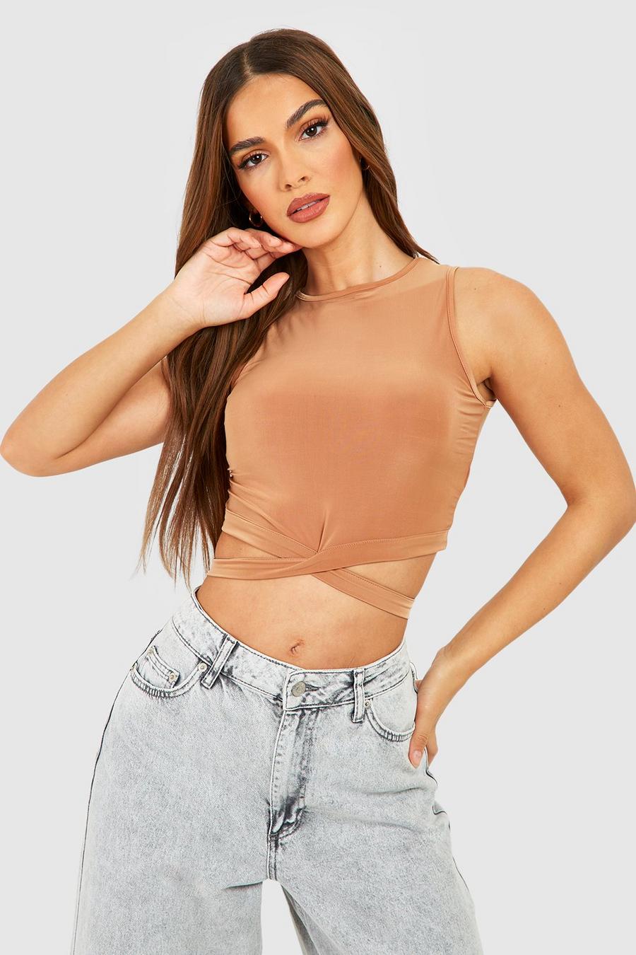 Cut-Out Crop Top, Camel image number 1