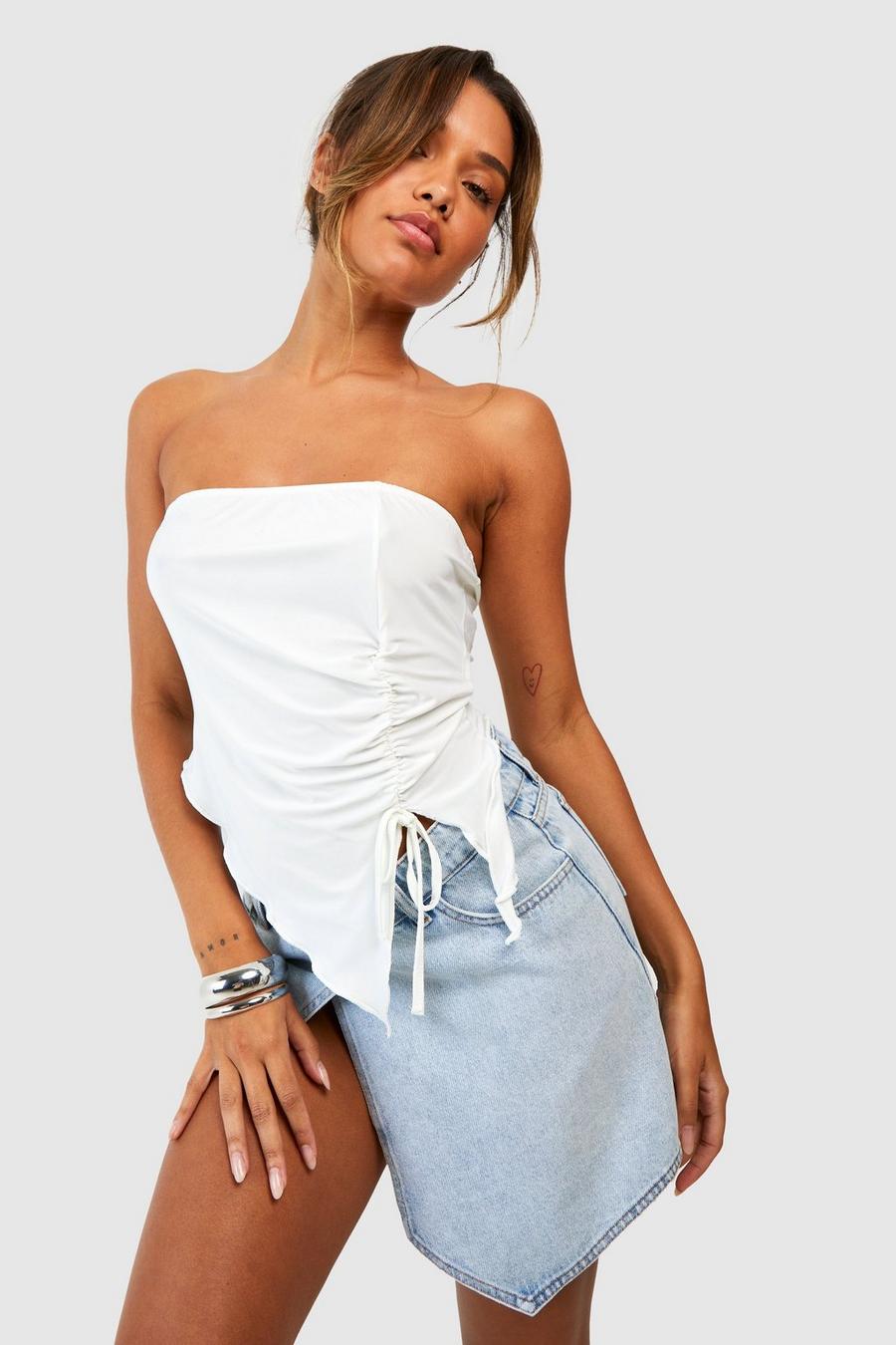 White Bandeau Top Met Ruches image number 1