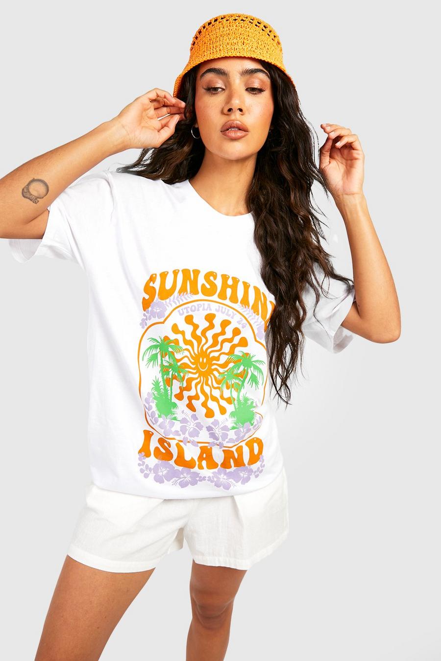 White Sunshine Island Printed Oversized T-shirt 