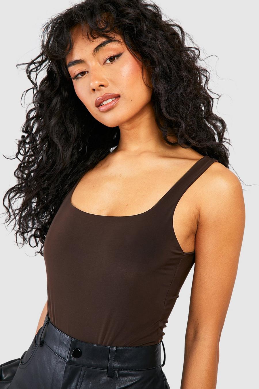 Chocolate Square Neck Double Layer Bodysuit image number 1