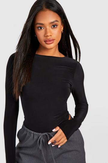 Black Long Sleeve Double Layer Bodysuit