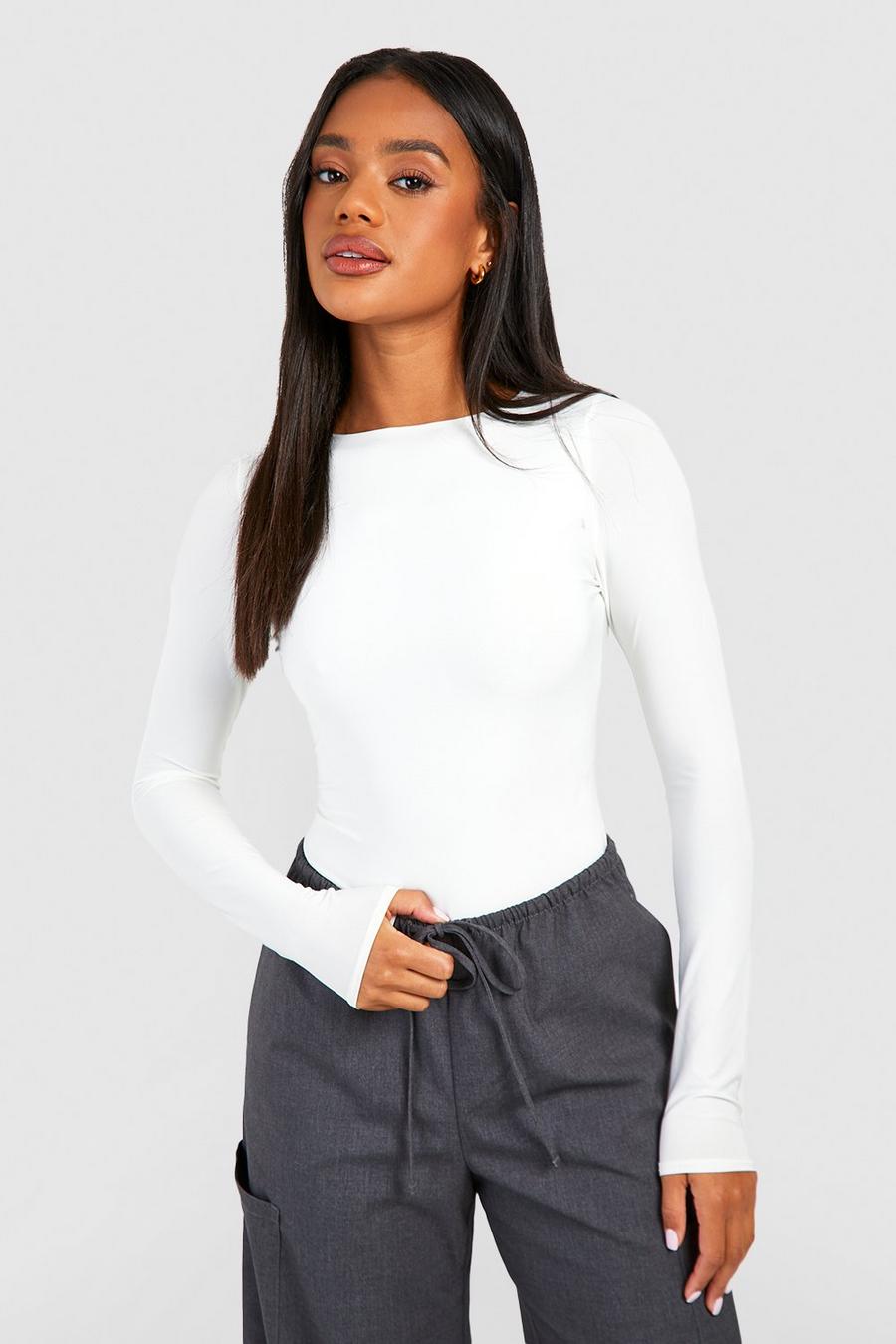 White Long Sleeve Double Layer Bodysuit   image number 1