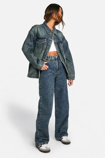 Högmidjade jeans med vida ben vintage wash
