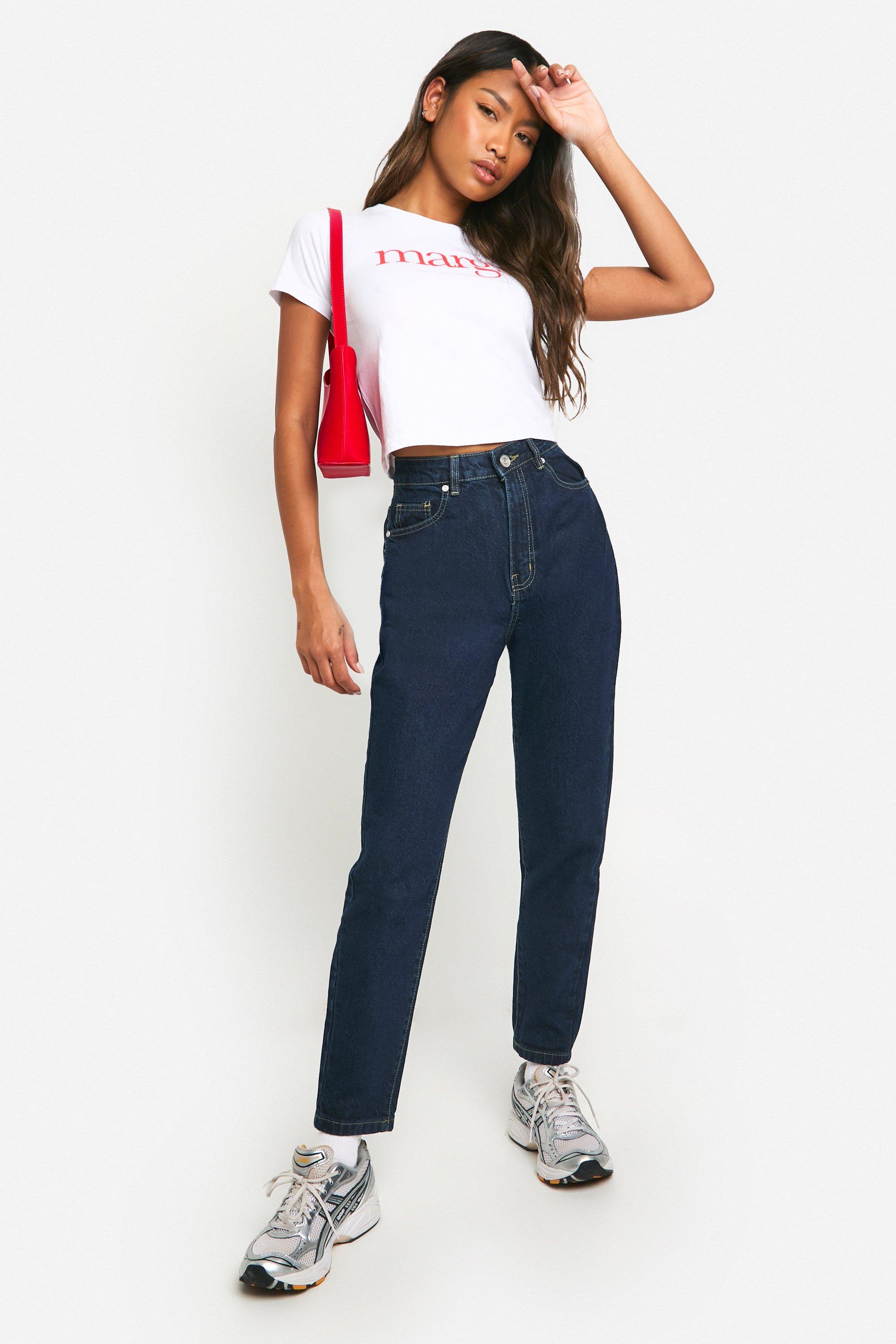 Women s Basics High Waisted Slim Fit Mom Jeans Boohoo UK