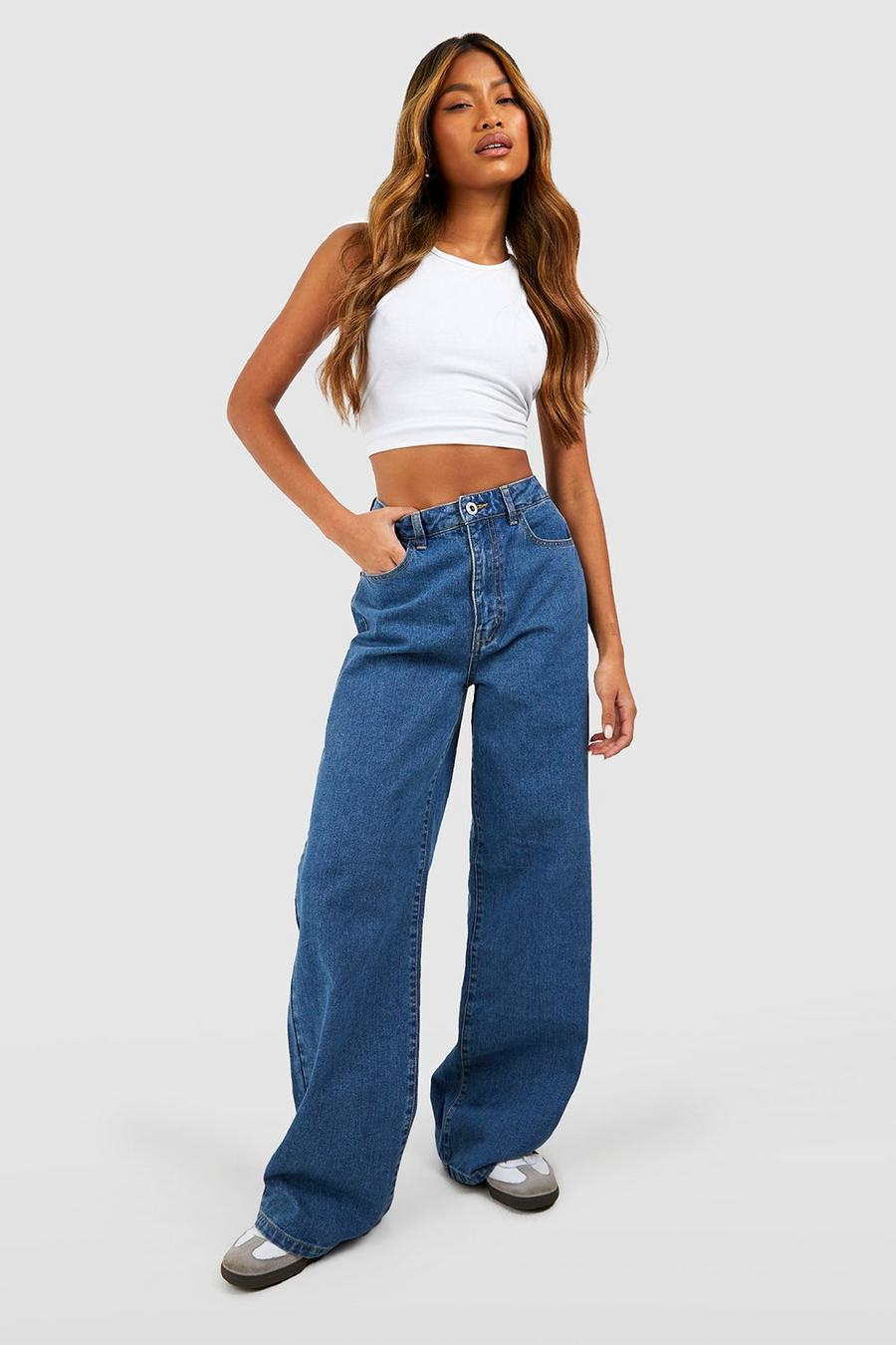 Mid blue Basics High Waisted Wide Leg Jeans image number 1