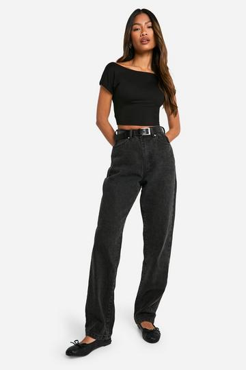 Basic Jeans Met Hoge Taille En Rechte Pijpen washed black