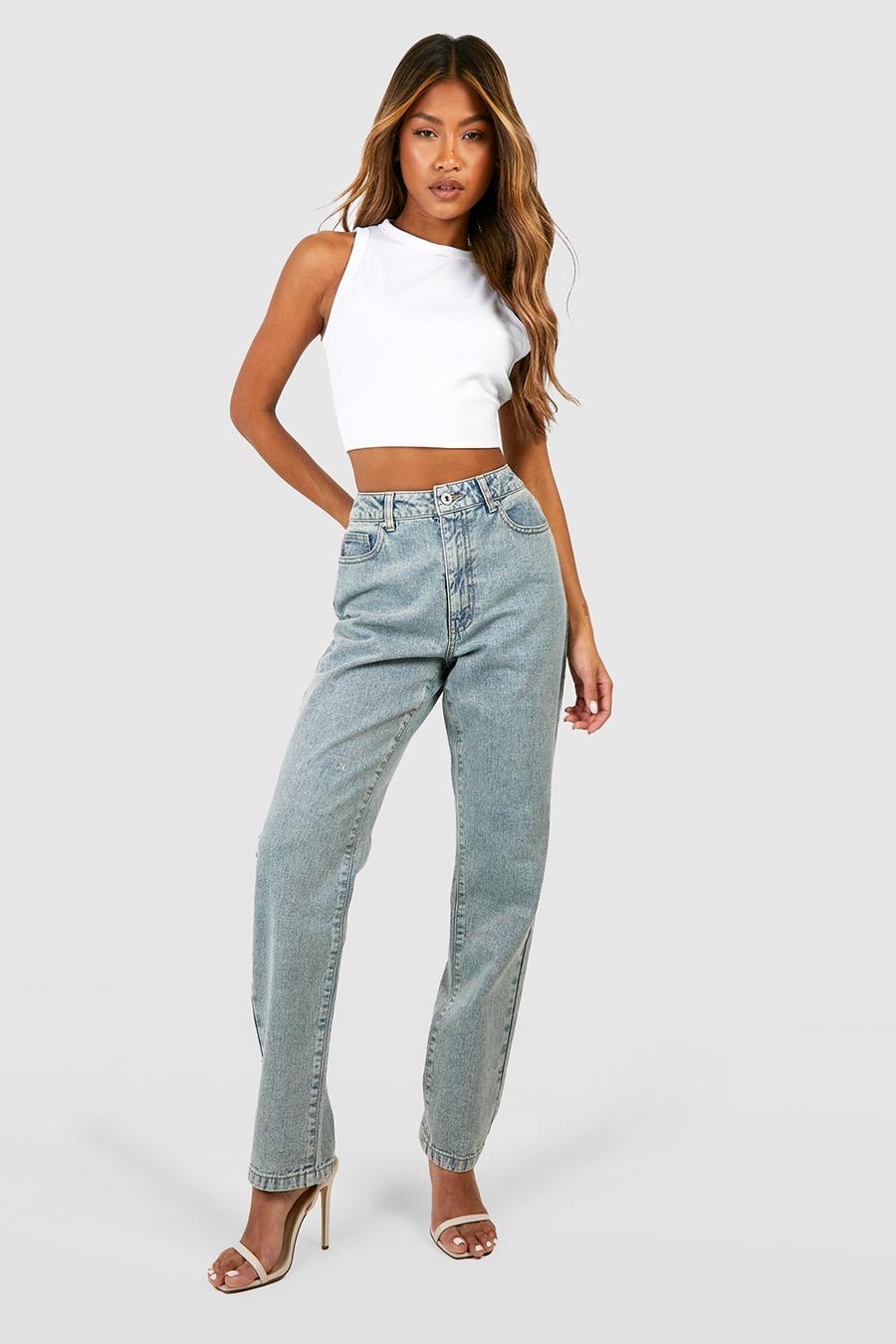 Washed blue Basics High Waisted Cropped Lantern Pants in Organic Cotton Stretch Jersey