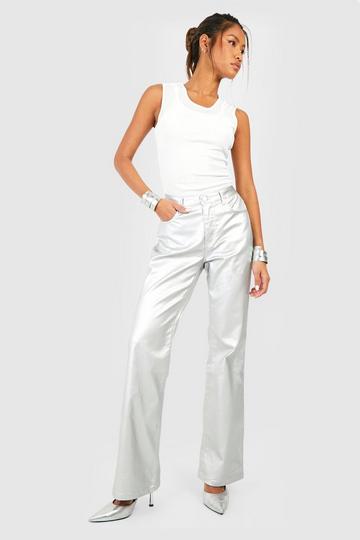 Metallic Coated Straight Leg Jeans silver