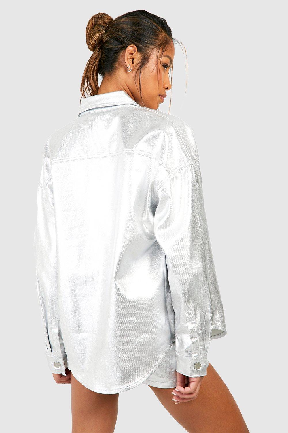 Metallic Coated Denim Oversized Shirt