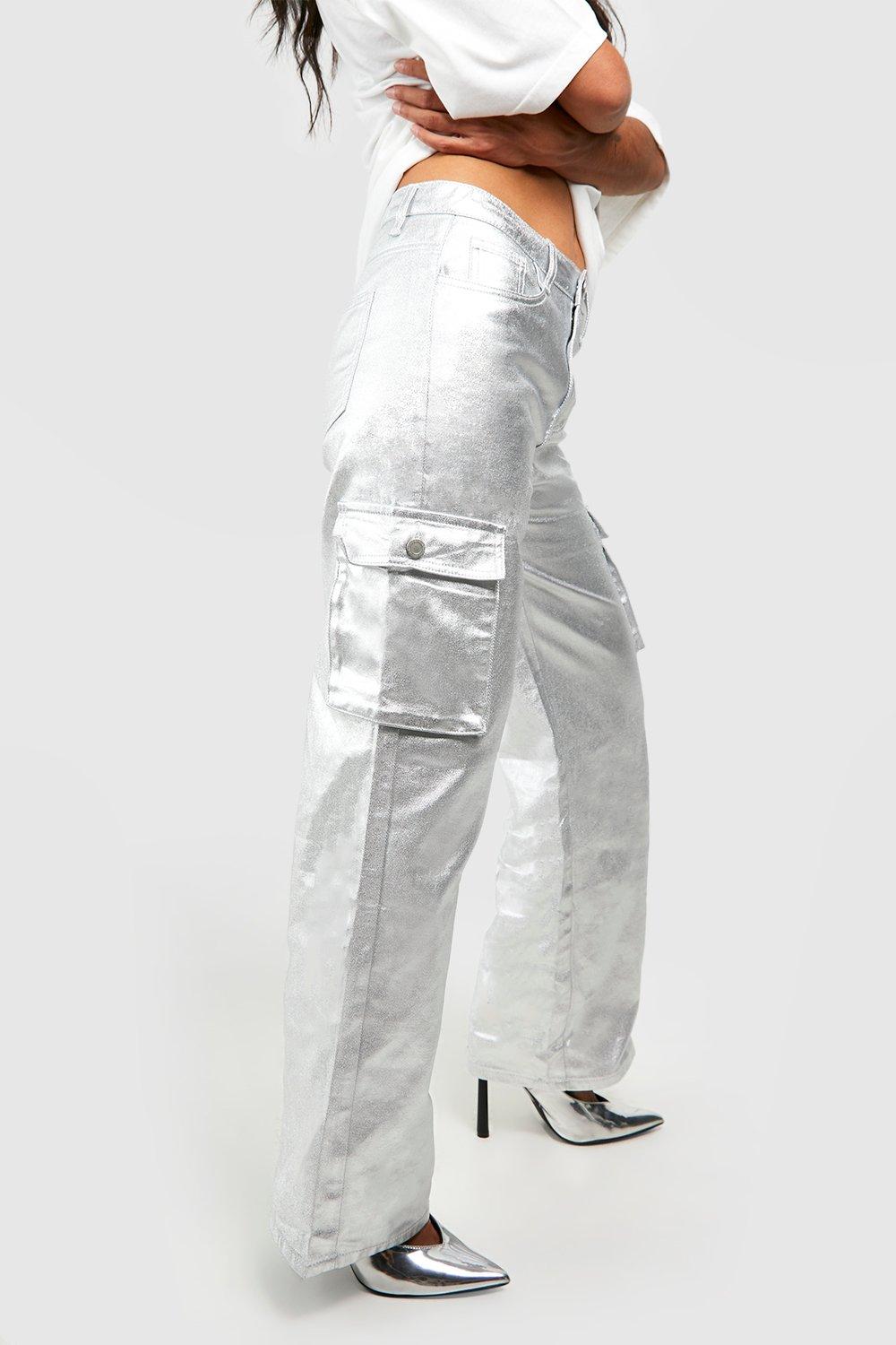 Silver metallic denim pants – The Gallery