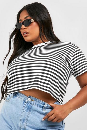 Black Plus Boxy Stripe Cropped T-shirt