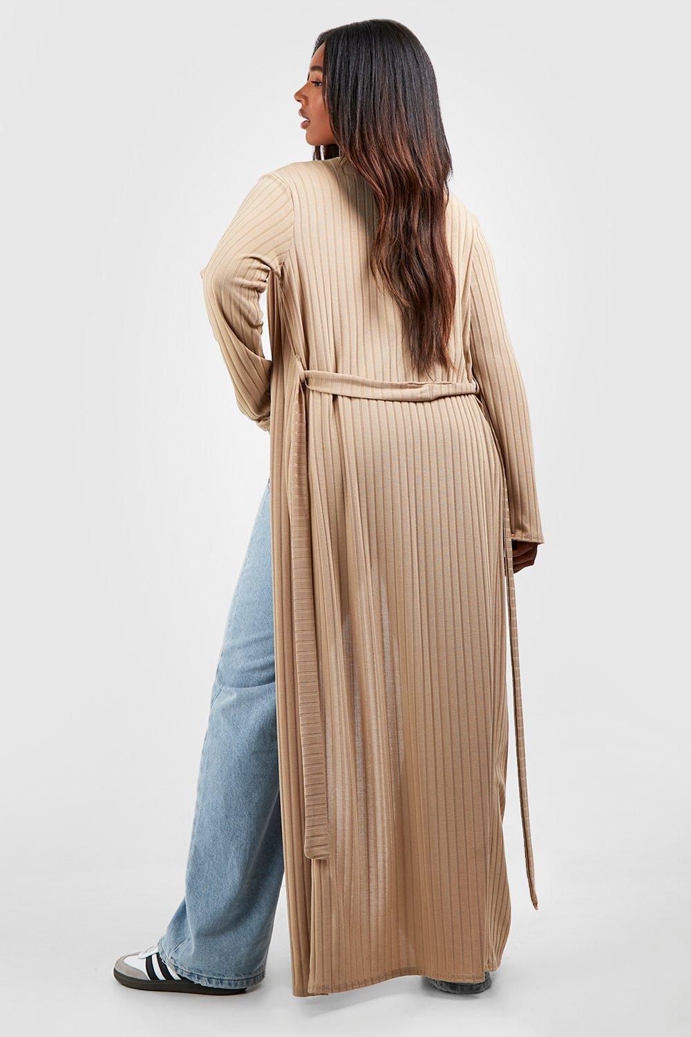 Plus Knitted Rib Belted Maxi Cardigan