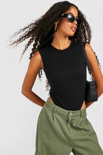 Mouwloze Geribbelde Bodysuit Met Crewneck black