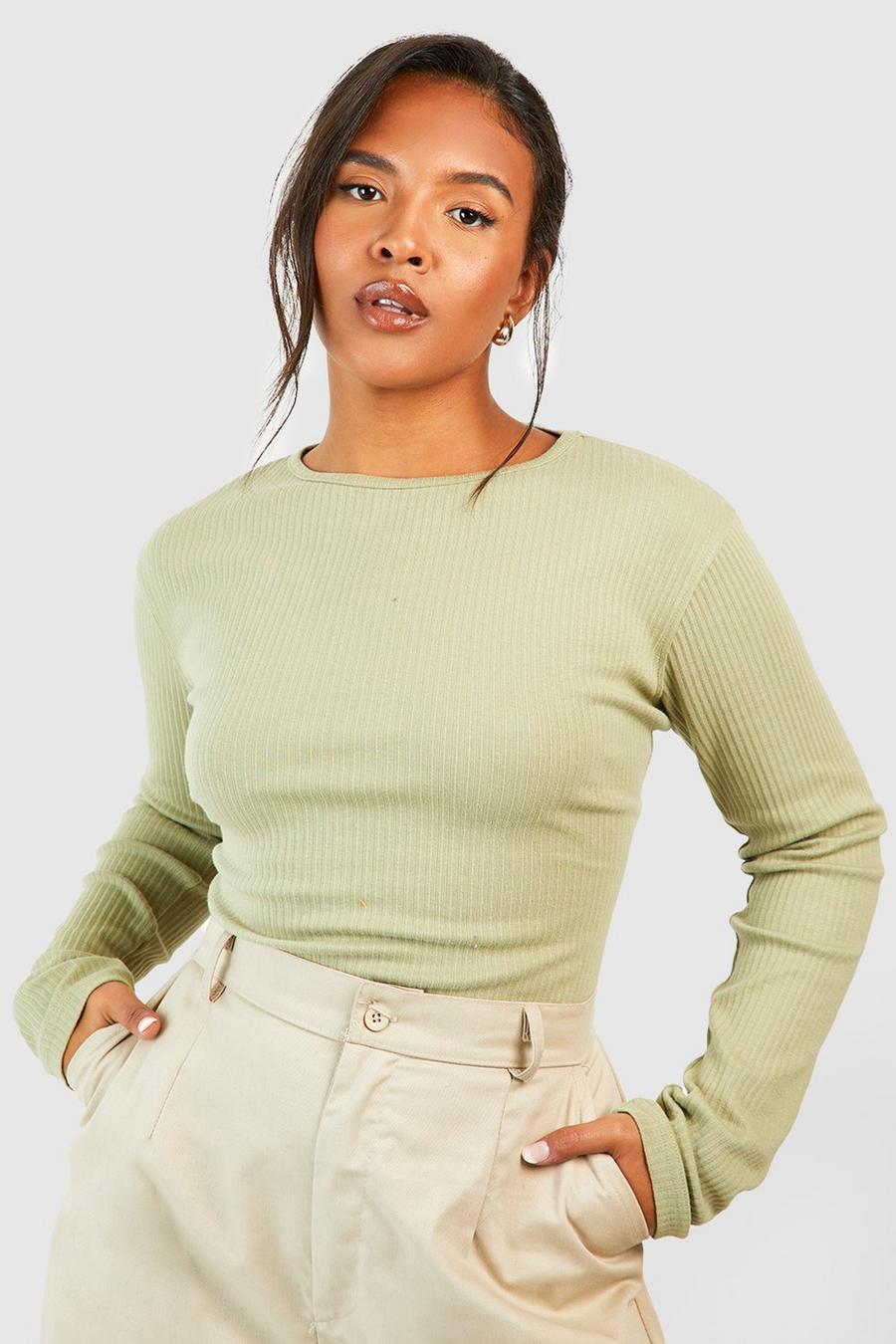 Buy Boohoo Tall Soft Ribbed Notch Neck Long Sleeves Bodysuit Top