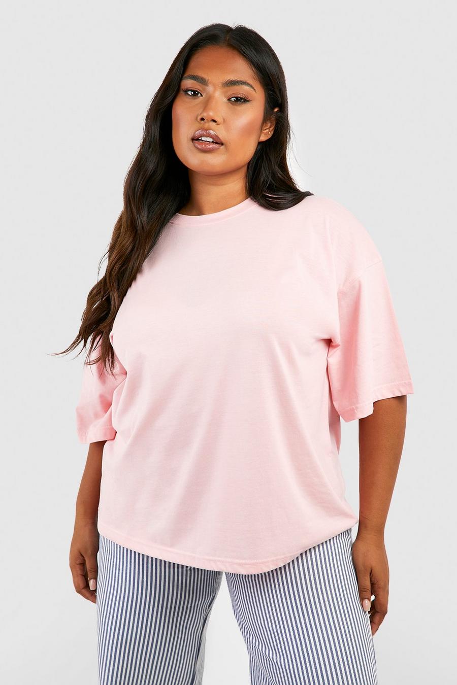Plus Basic Oversize Rundhals T-Shirt, Pink image number 1