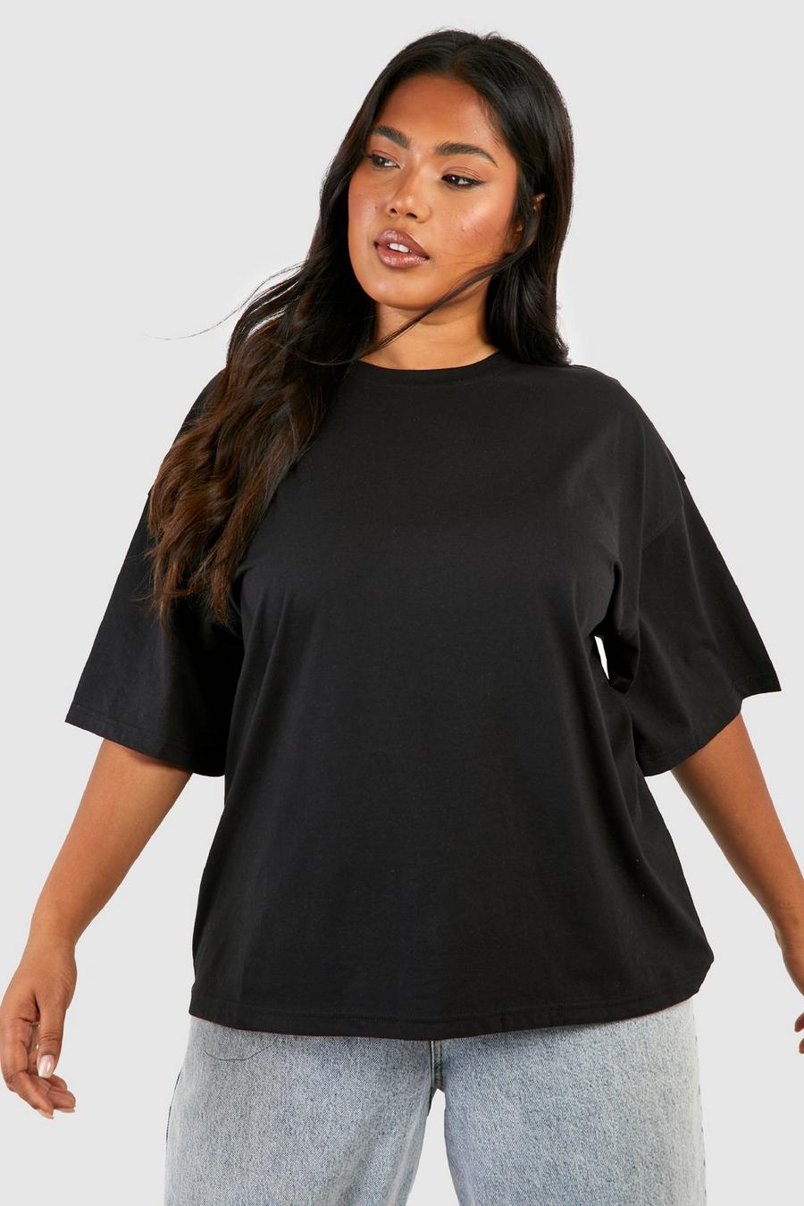 Grande taille - T-shirt oversize à col ras-du-cou, Black image number 1
