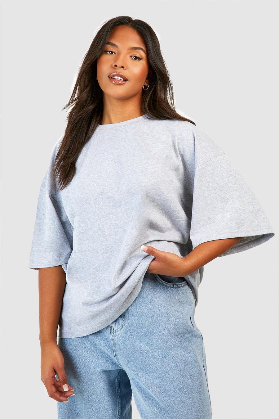 Camiseta Plus básica oversize con cuello de caja, Grey marl