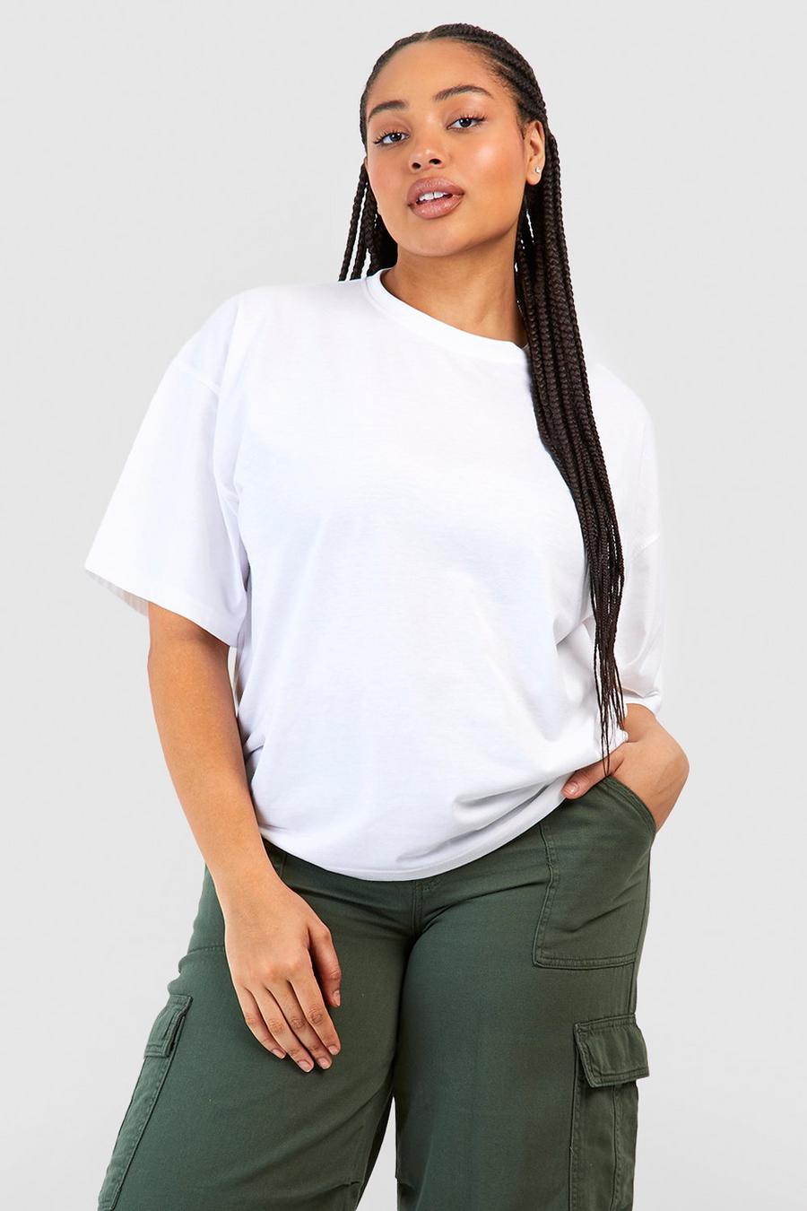 Camiseta Plus básica oversize con cuello de caja, White bianco