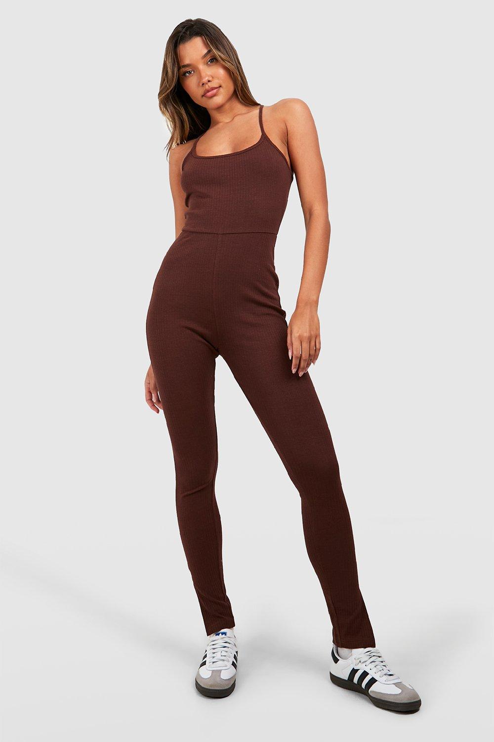 Cotton Rib Split Hem Skinny Jumpsuit