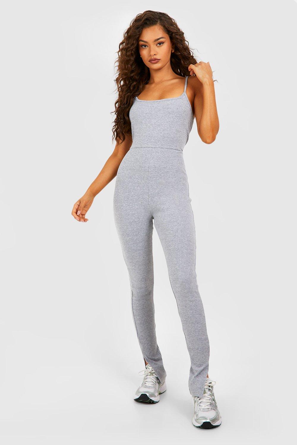 Cotton Rib Split Hem Skinny Jumpsuit