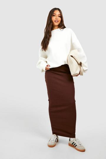 Cotton Rib Maxi Slip Skirt chocolate