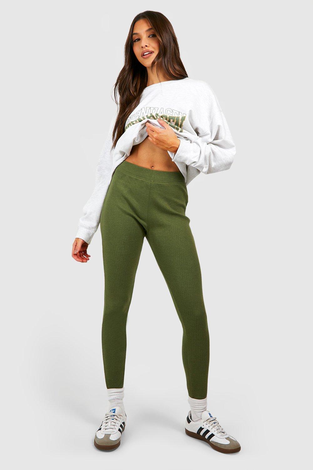 Green Cotton Rib Leggings