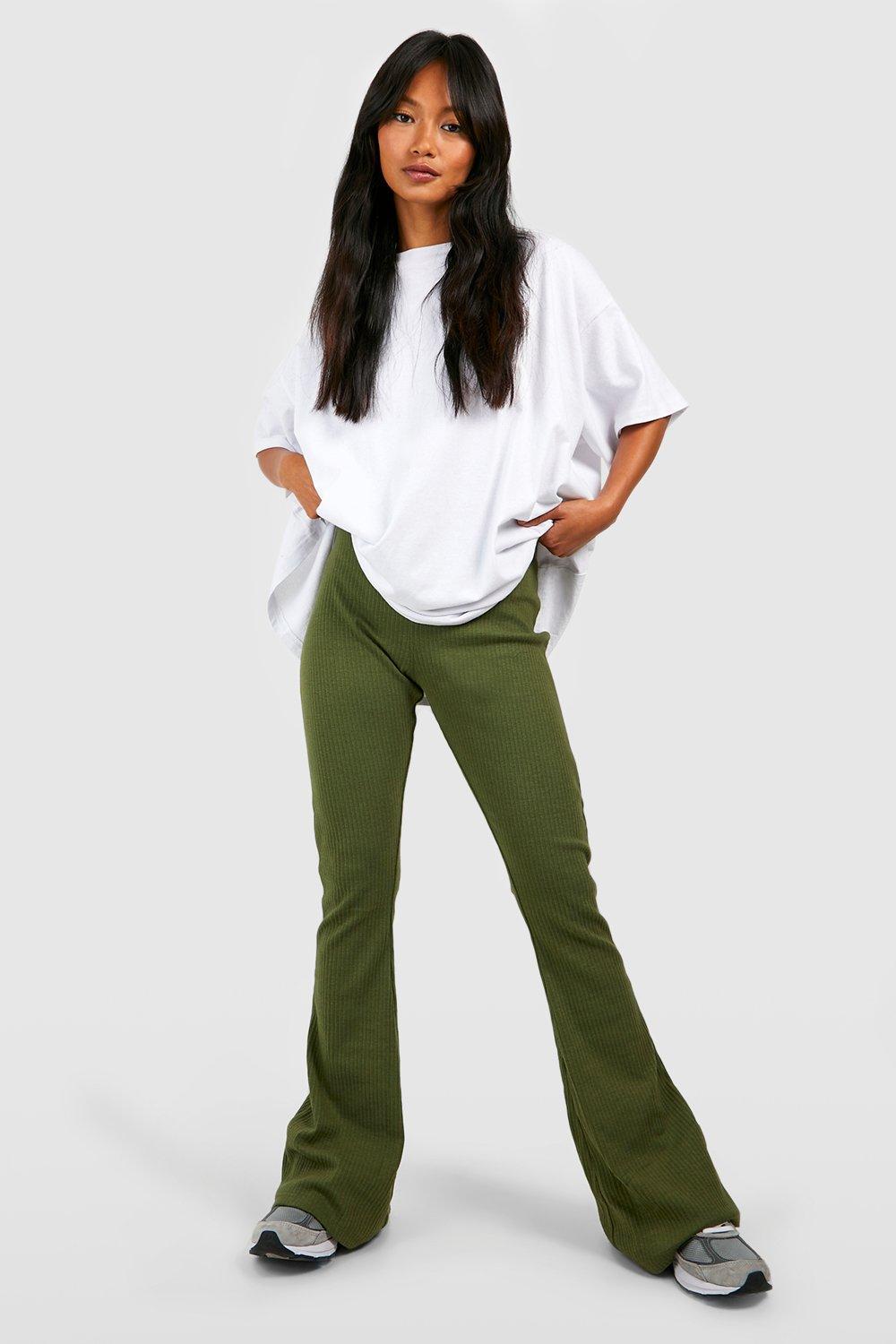 Khaki Ribbed Leggings, Trousers