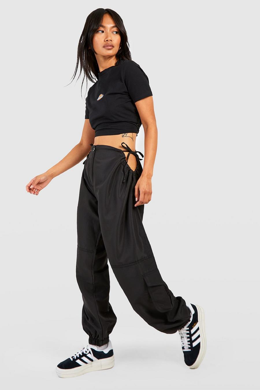 Black High Waisted Cut Out Shell Cargo Joggers
