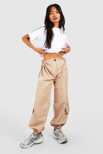 Stone Beige High Waisted Cut Out Shell Cargo Joggers