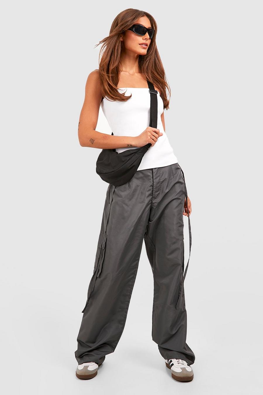 Charcoal grey High Rise Wide Leg Toggle Cargo Trouser 