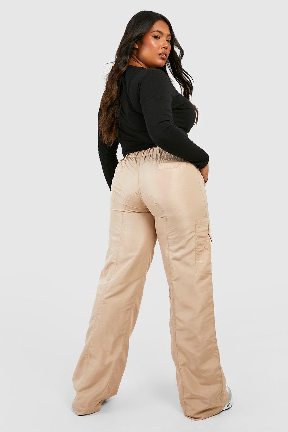 Plus Khaki Cargo Tailored Wide Leg Pants