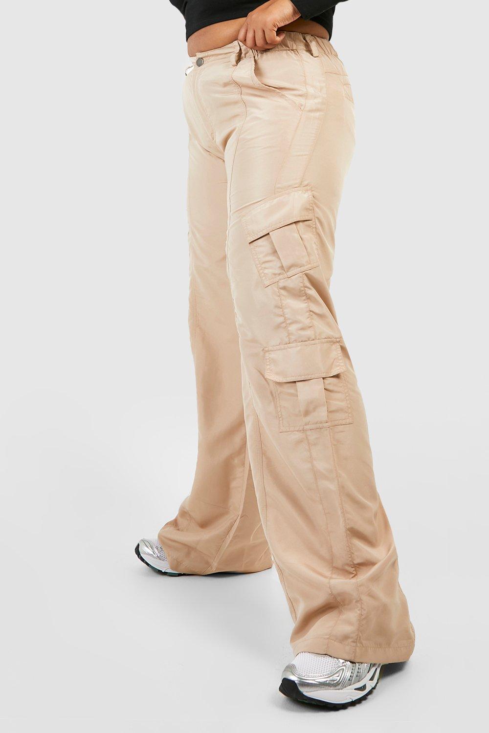 Plus Khaki Cargo Tailored Wide Leg Pants