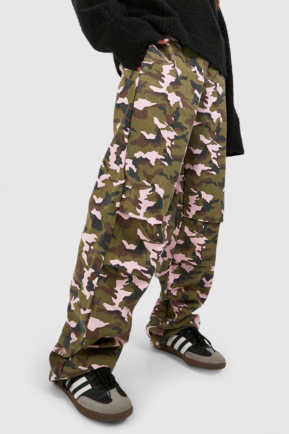 Women's Washed Camo Parachute Pants | Boohoo UK