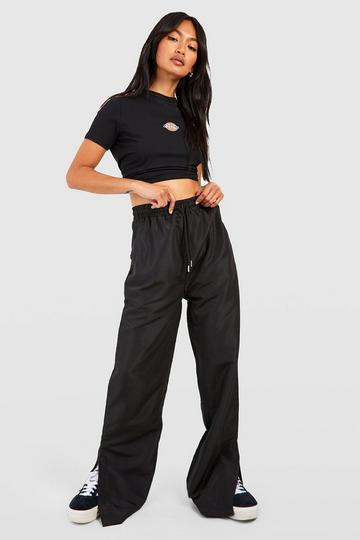 Wide Leg Split Hem Parachute Trouser black