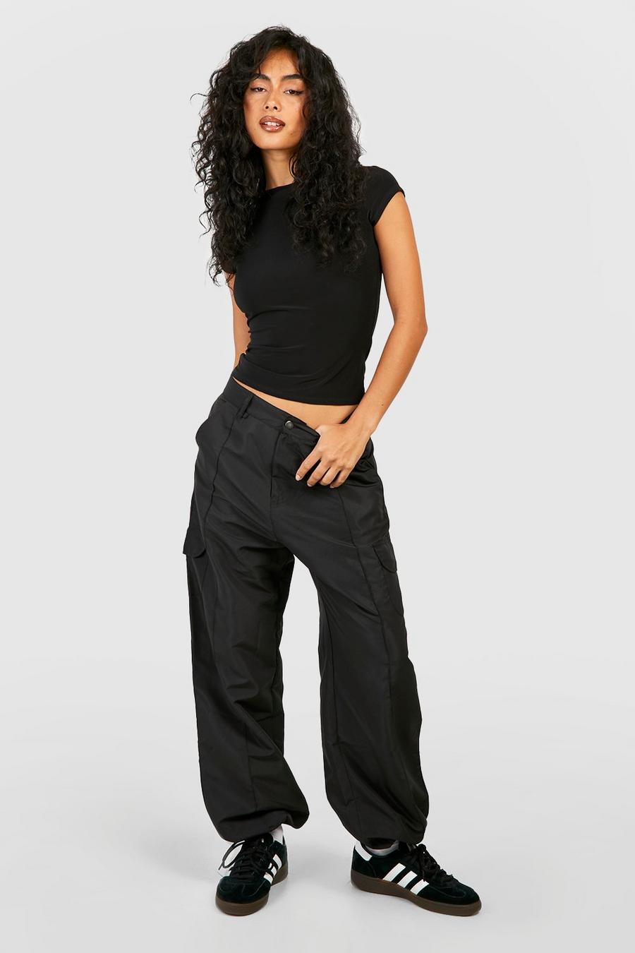 Black Cuffed Hem Pocket Detail Cargo Trousers image number 1