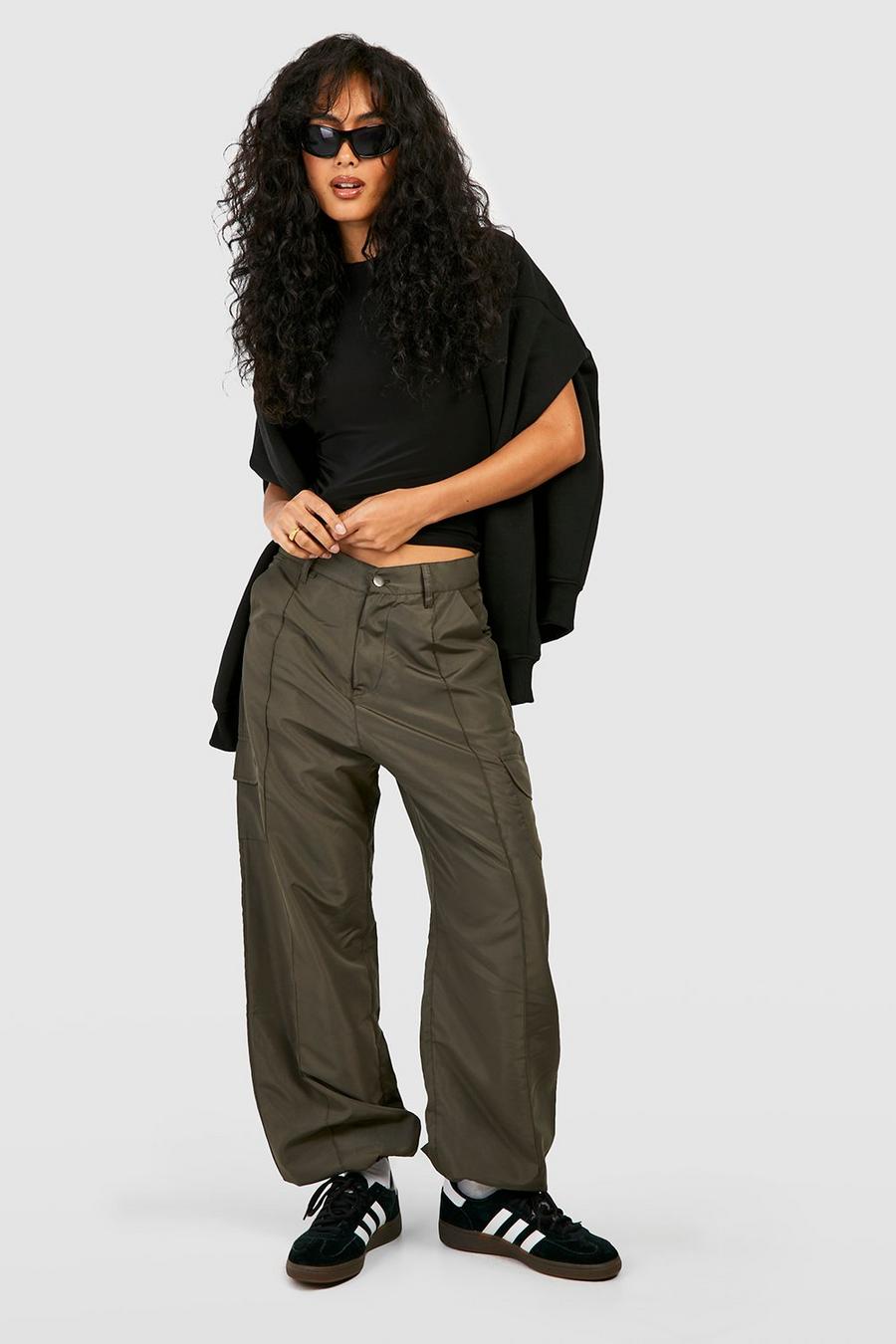 Khaki Cuffed Hem Pocket Detail Cargo Trousers image number 1