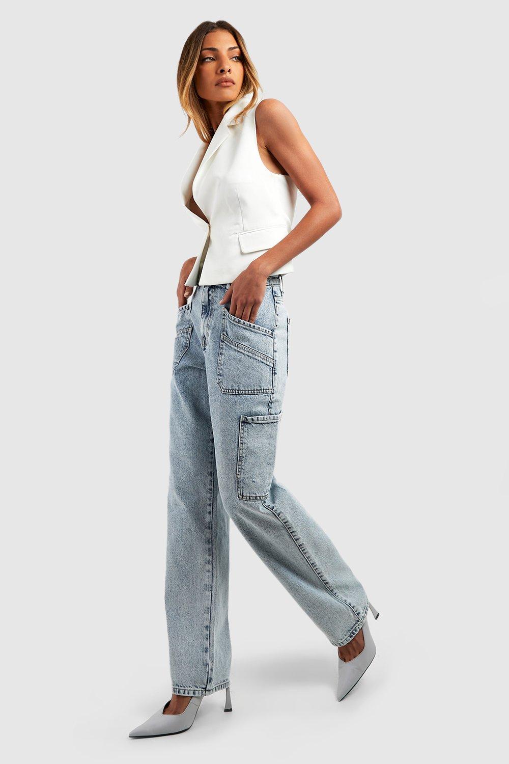 Women's Denim Light Wash Pocket Detail Cargo Jeans