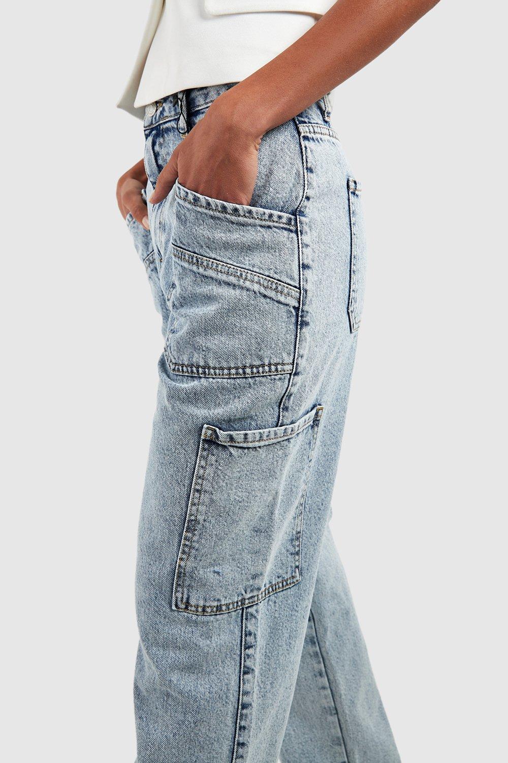 Denim Light Wash Pocket Detail Cargo Jeans