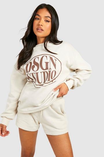 Stone Beige Petite Printed Sweatshirt Tracksuit