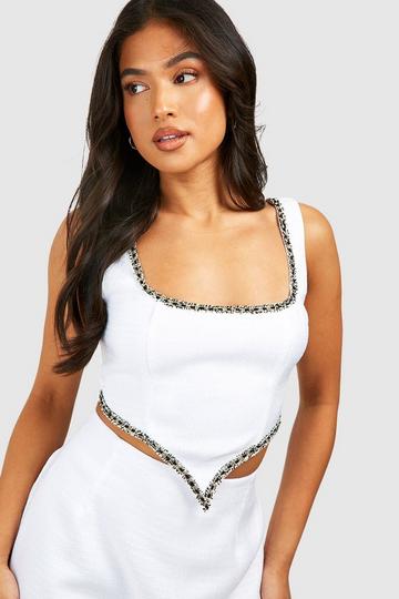 White Petite Boucle Trim Corset