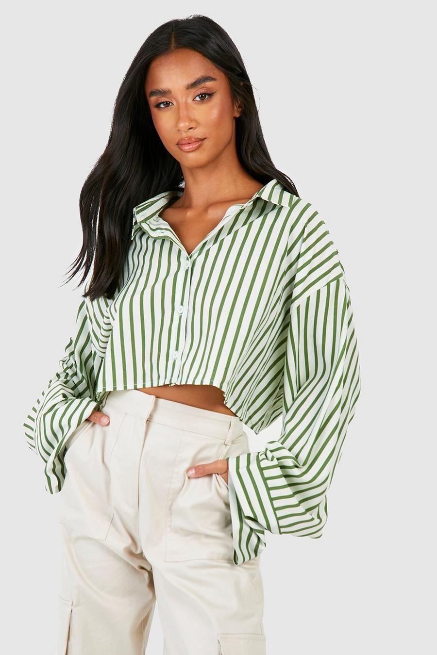 Green Petite Cropped Stripe Shirt           image number 1