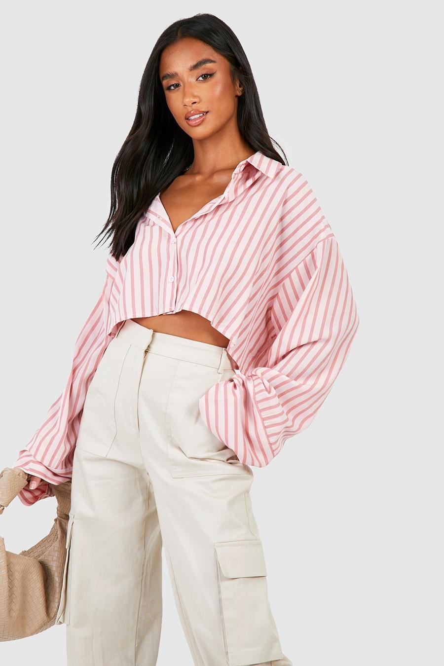 Camicia Petite corta a righe, Pale pink image number 1