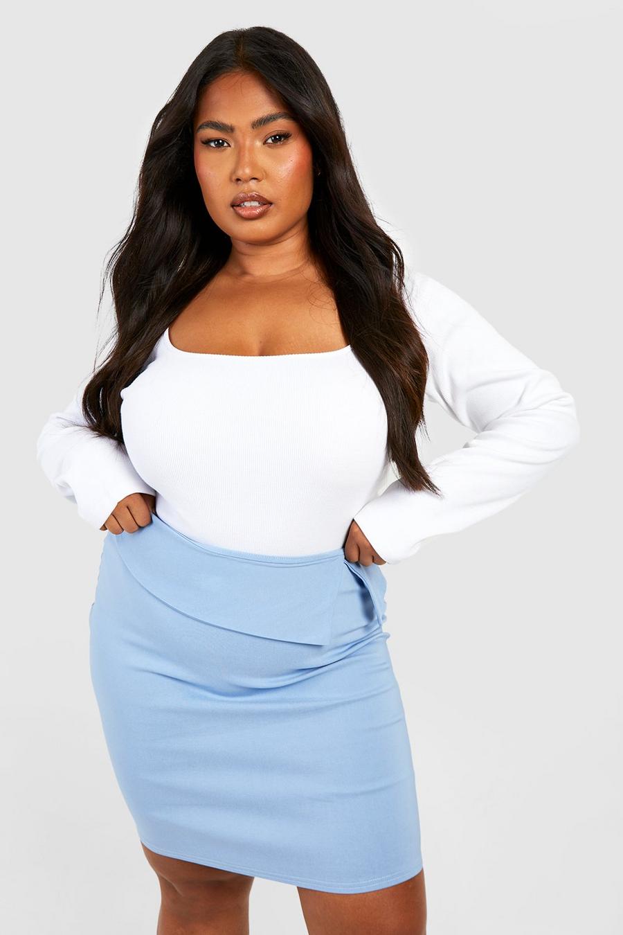 Blue Plus Bengaline Fold Over Waist Band Mini Skirt 