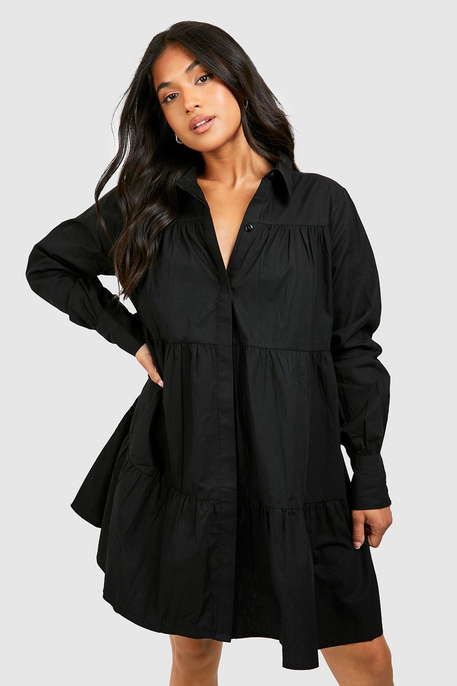 Petite - Robe chemise babydoll en coton, Black