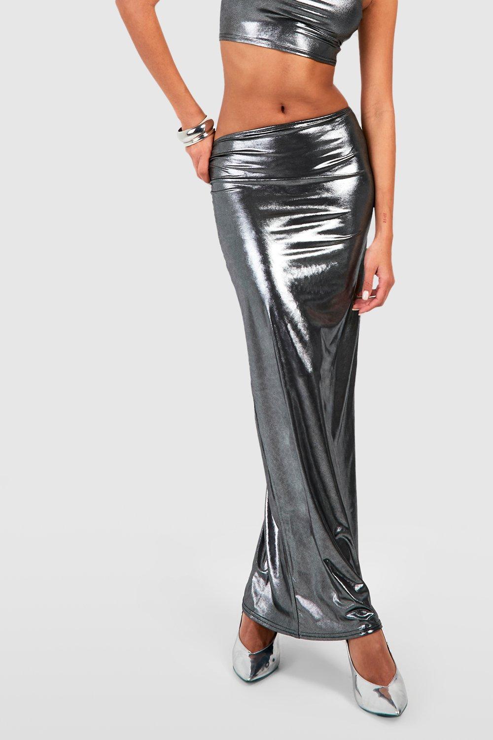 Metallic Low Rise Maxi Skirt boohoo