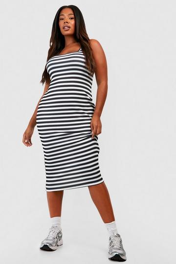 Black Plus Rib Stripe Maxi Dress