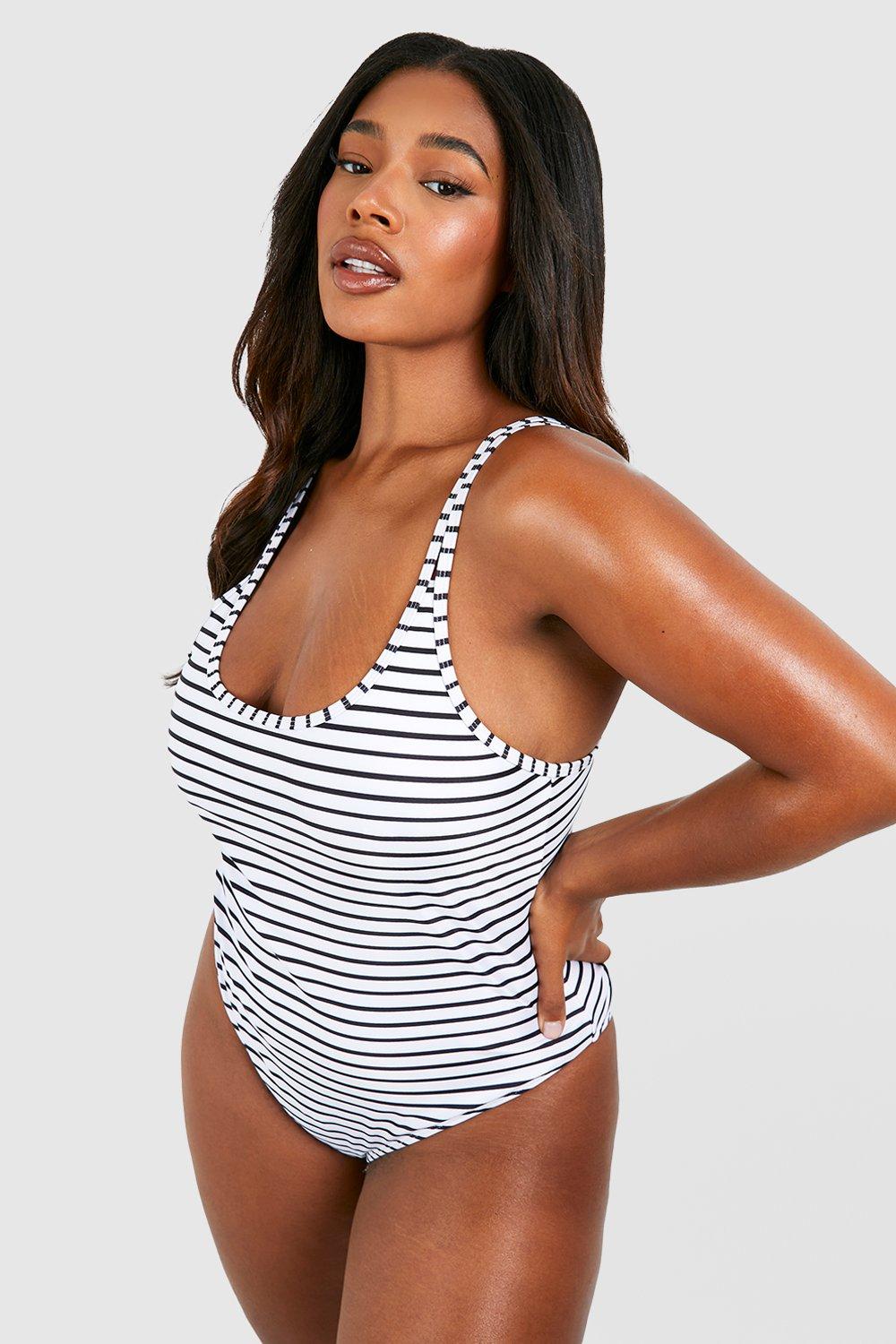 Plus Stripe Strappy Swimsuit boohoo